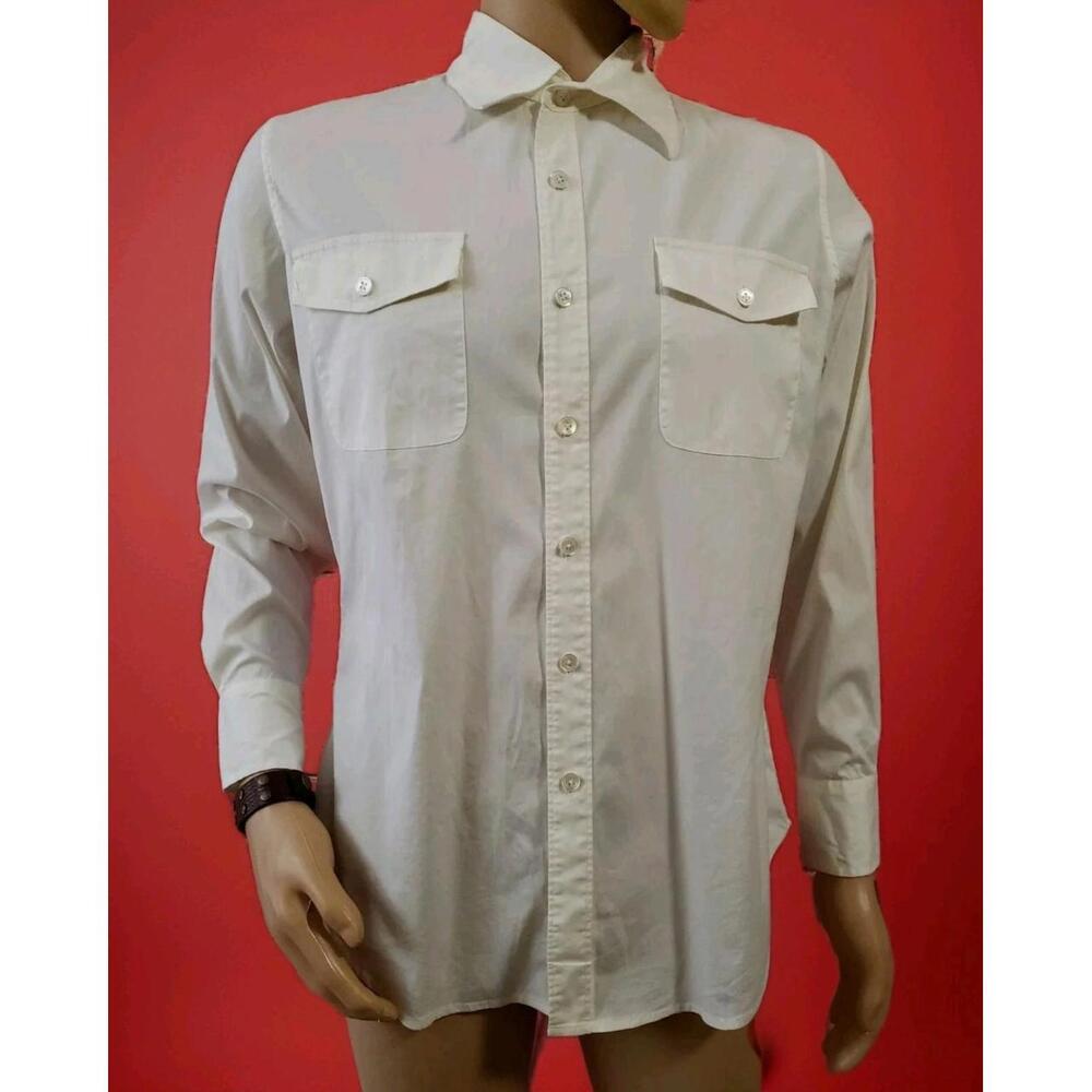 Henri Bendel New York Ivory Long Sleeve Buttons Down Mens Shirt Size Large EUC